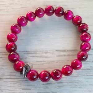 Genuine gemstone cancer awareness bracelet